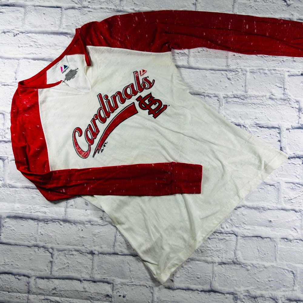 Majestic St Louis Cardinals Women's Burnout Raglan Jersey Shirt White Red Medium